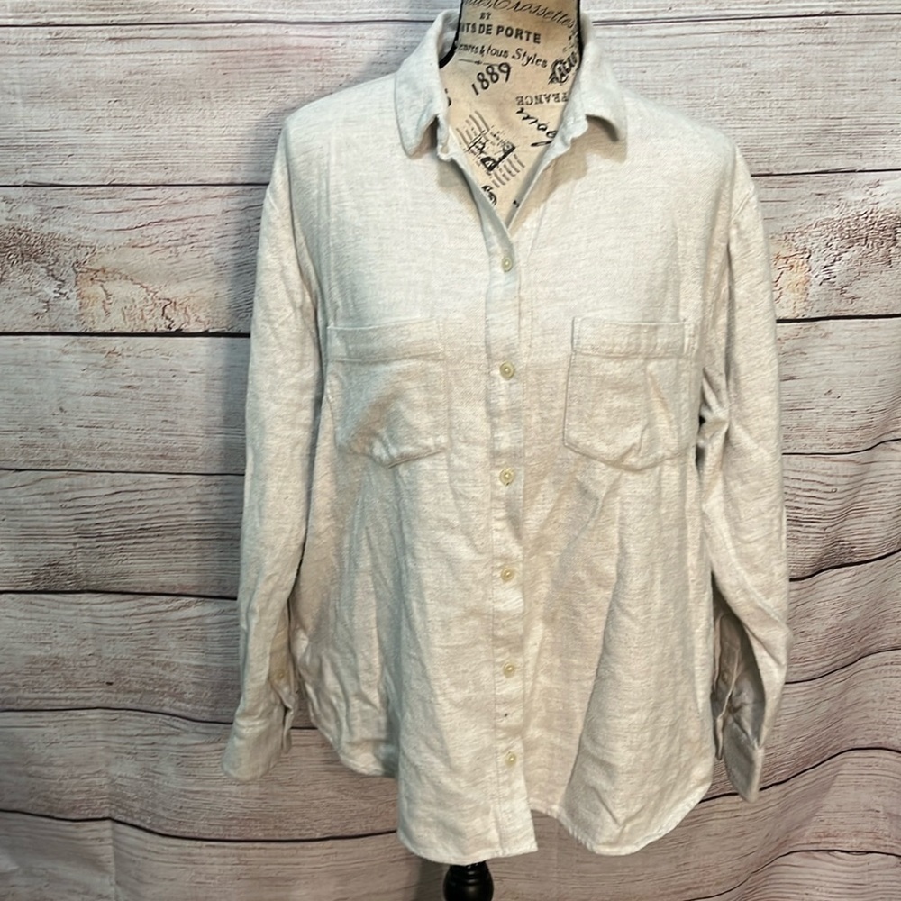 Madewell Flannel Sunday Shirt Button Down Oversized Medium Light Blue Pockets